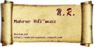 Mahrer Rémusz névjegykártya